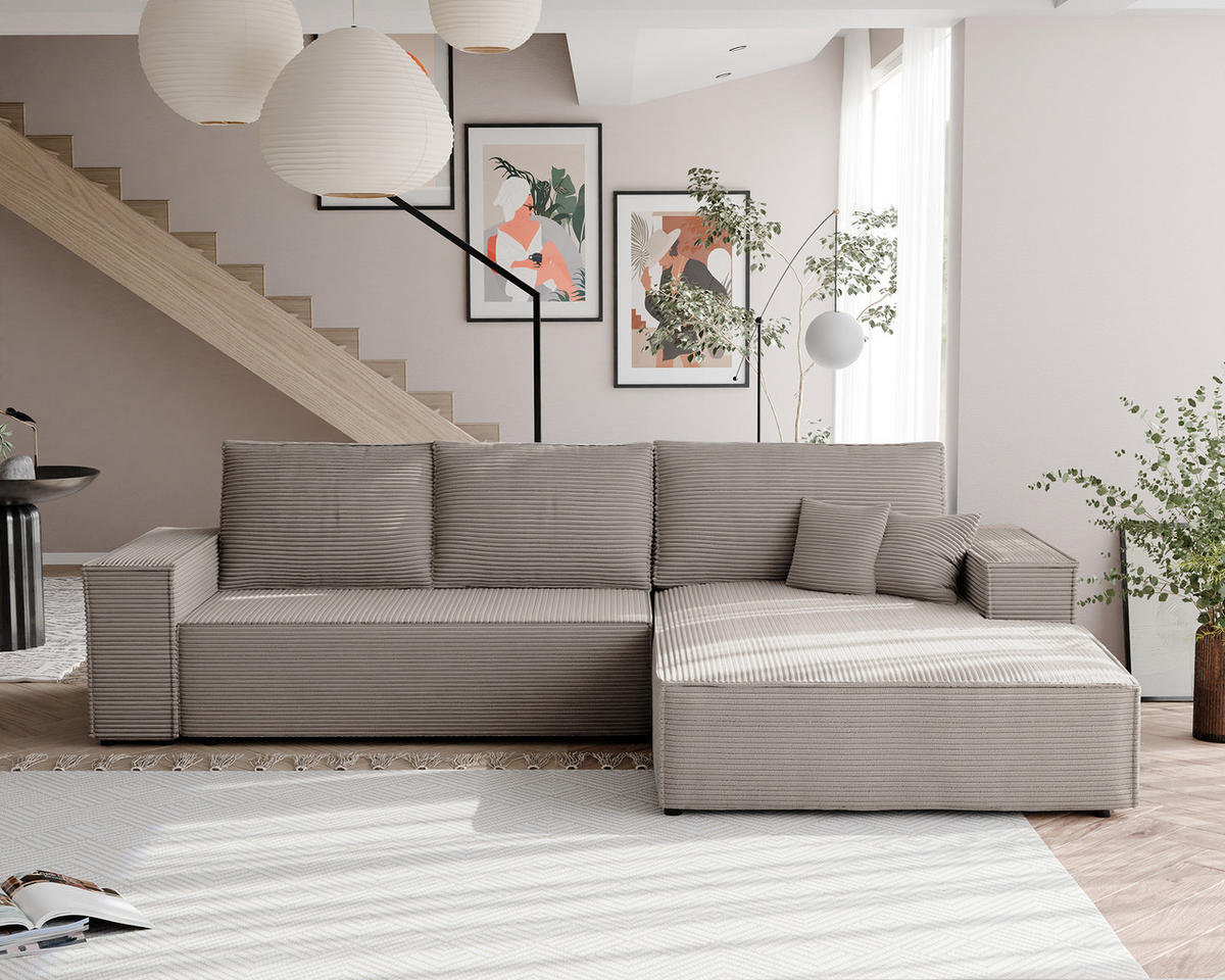 ECKSOFA NOVA mit Schlaffunktion und Bettkasten Cappuccino - Cappuccino, Holzwerkstoff/Kunststoff (250/90cm) - Idohome