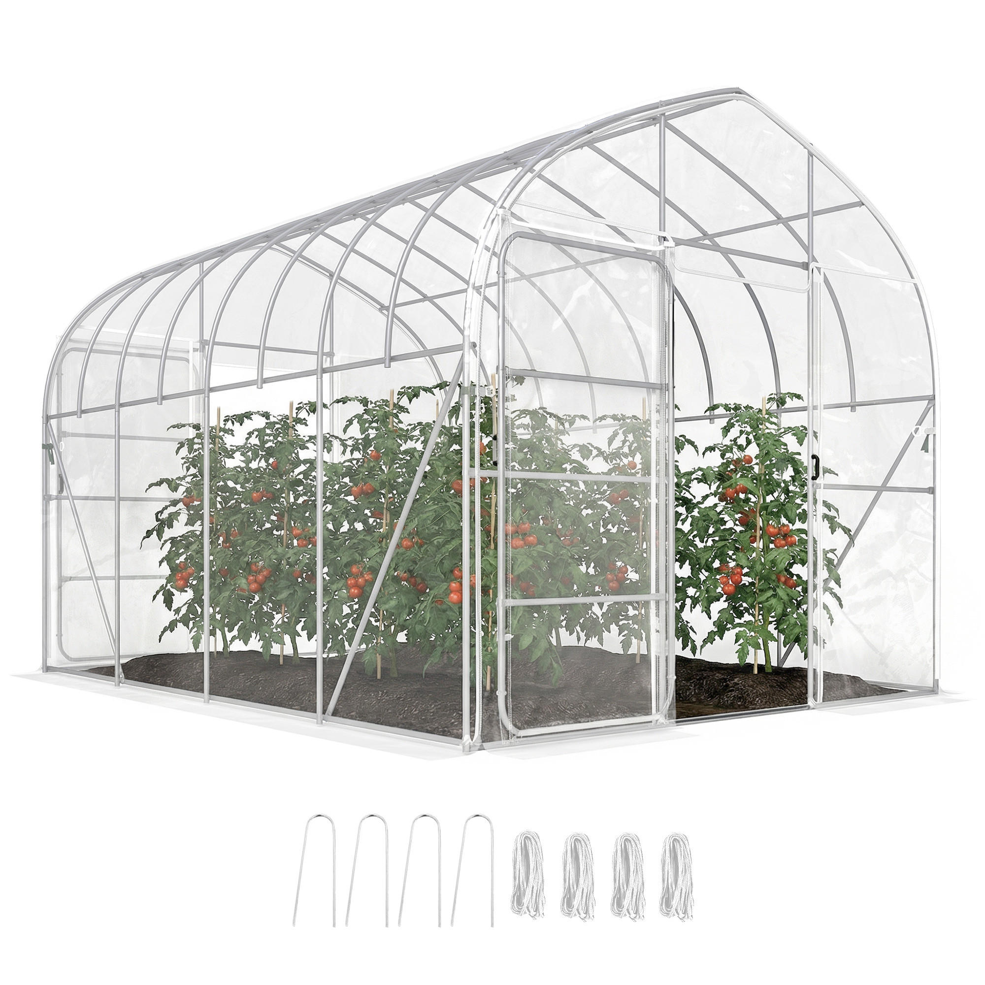 GEWÄCHSHAUS DE-12076 12 m² mit 2 Flügeltüren & PO-Antitropffolie Transparent - Transparent, Metall (296/267/391cm) - ComfortXL