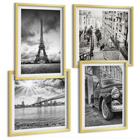 BILDER SET 4er Set - 50x50 cm & 40x60 cm Goldrahmen - Stadtansichten, Brücken, Eiffelturm, Auto - Goldfarben, Kunststoff (50/50cm) - TULUP