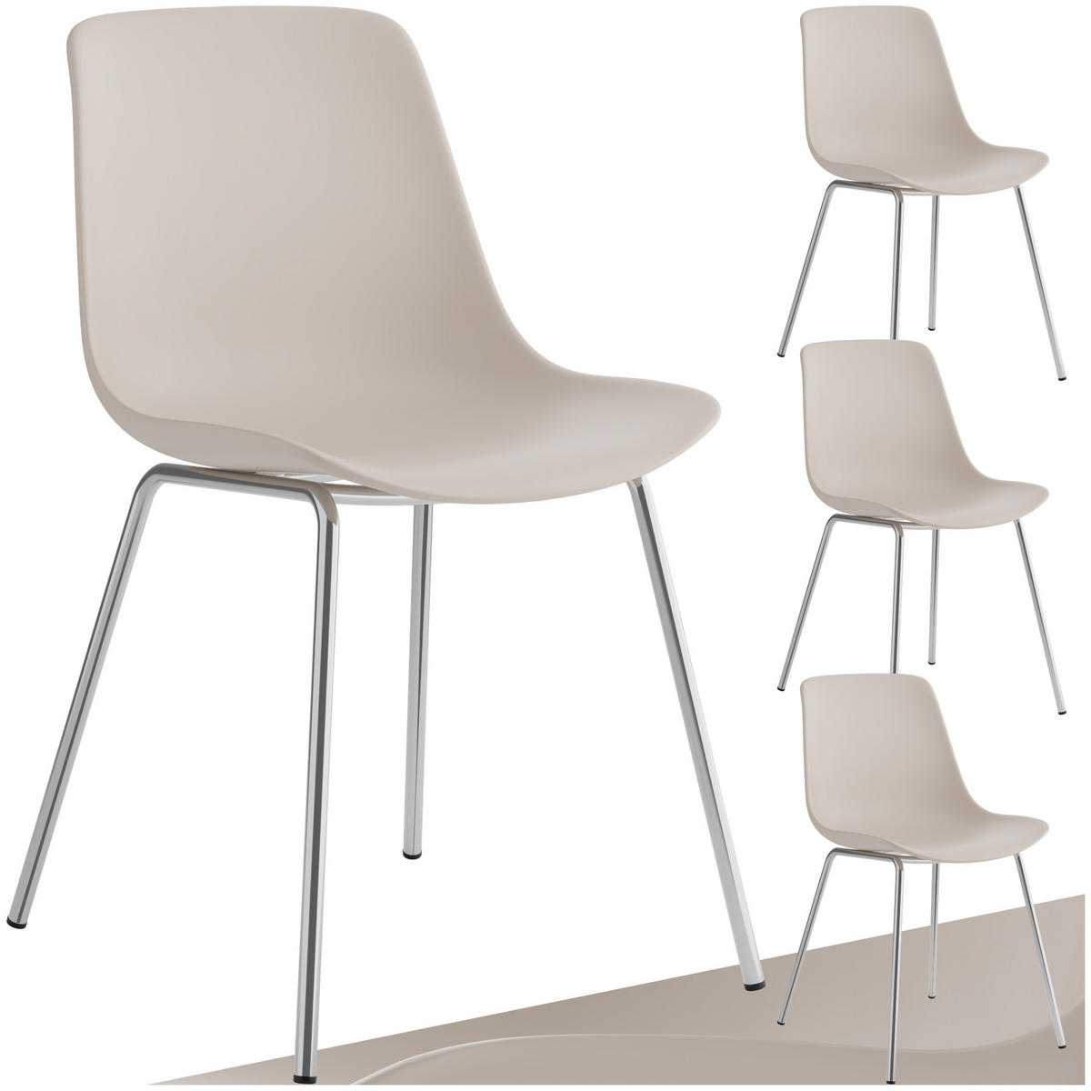 KUNSTSTOFFSTUHL 4er Set Mave 46 x 55 x 80 5 cm taupe/chrom - Taupe, Textil (46/80.5/55cm) - tectake