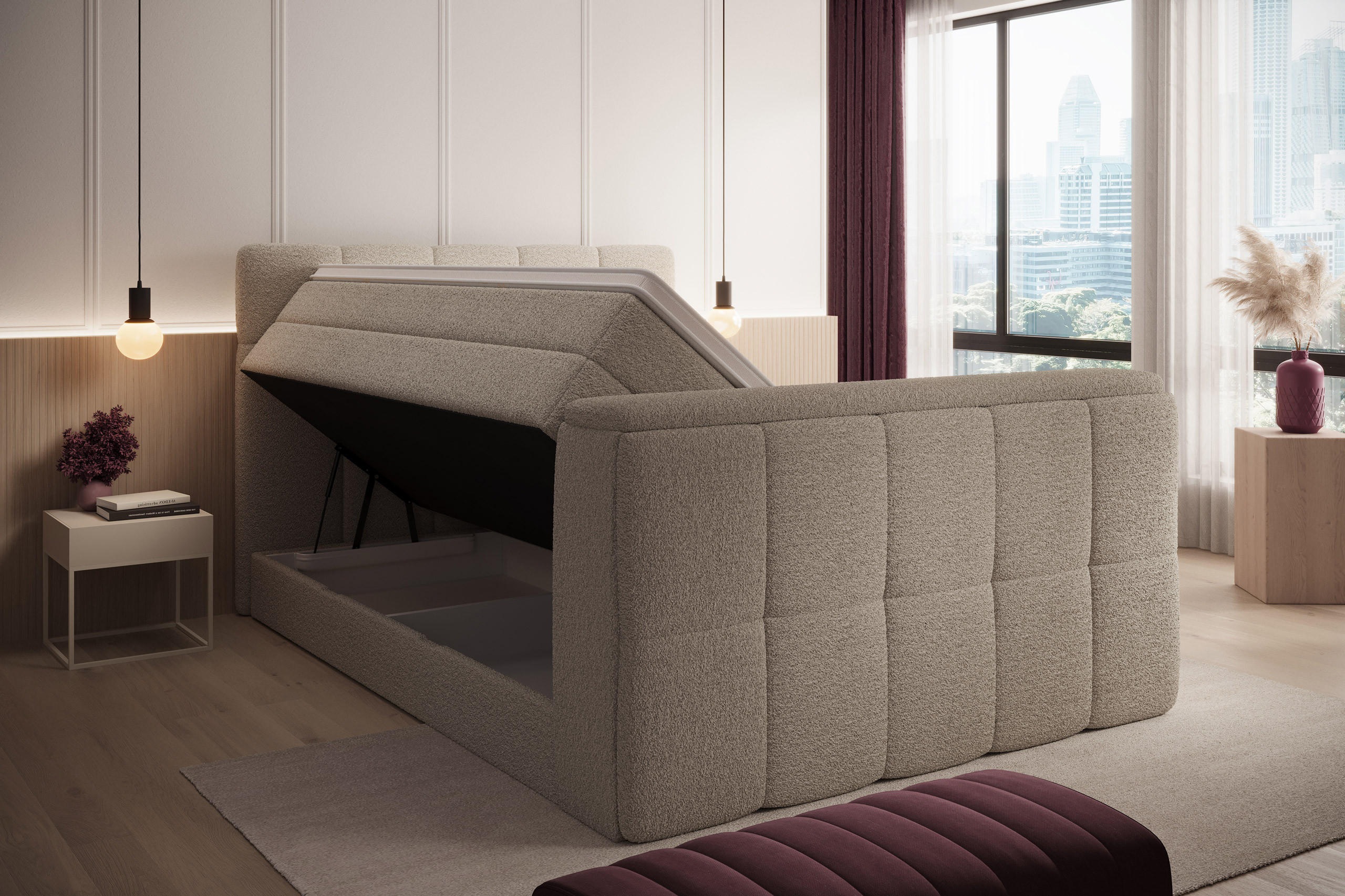 BOXSPRINGBETT Madison 3 beige 200/200 H2/H3 mit TV-Lift - Beige, Textil (200/200cm) - wonello