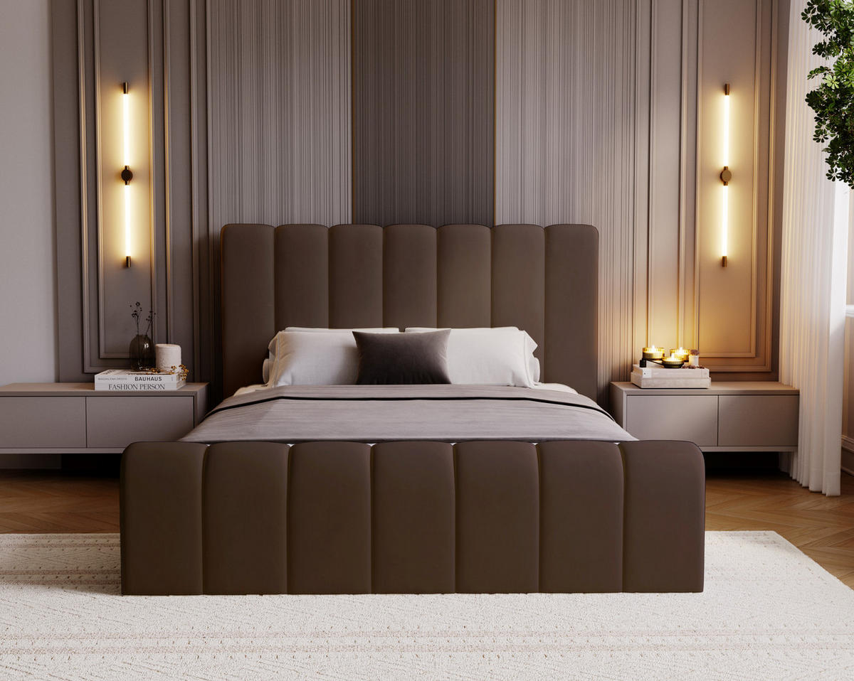 DOPPELBETT 160x200 Valetta mit Bettkasten, Velvet Braun - Braun, Holz/Textil (160/200cm) - Emporius