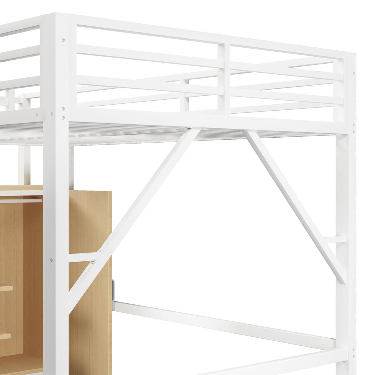 HOCHBETT 140/200 cm aus Metall und MDF mit LED Kleiderschrank und Stauraumtreppe Weiß - Weiß, Holzwerkstoff (140/200cm) - Modenvie