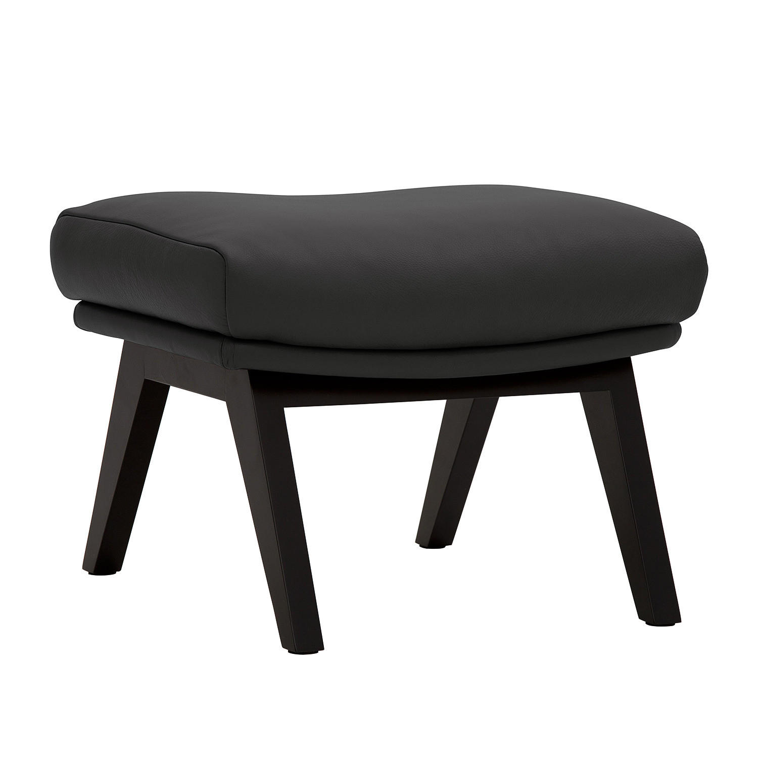 POLSTERHOCKER mit Holzfüßen - Schwarz/Grau, Leder/Eichenholz (51/37/41cm) - home24