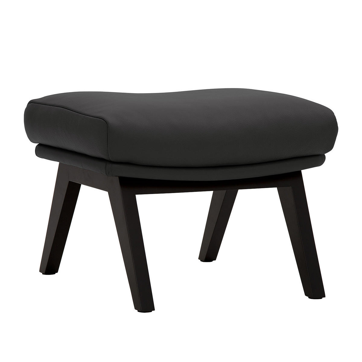 POLSTERHOCKER mit Holzfüßen - Schwarz/Grau, Leder/Eichenholz (51/37/41cm) - home24