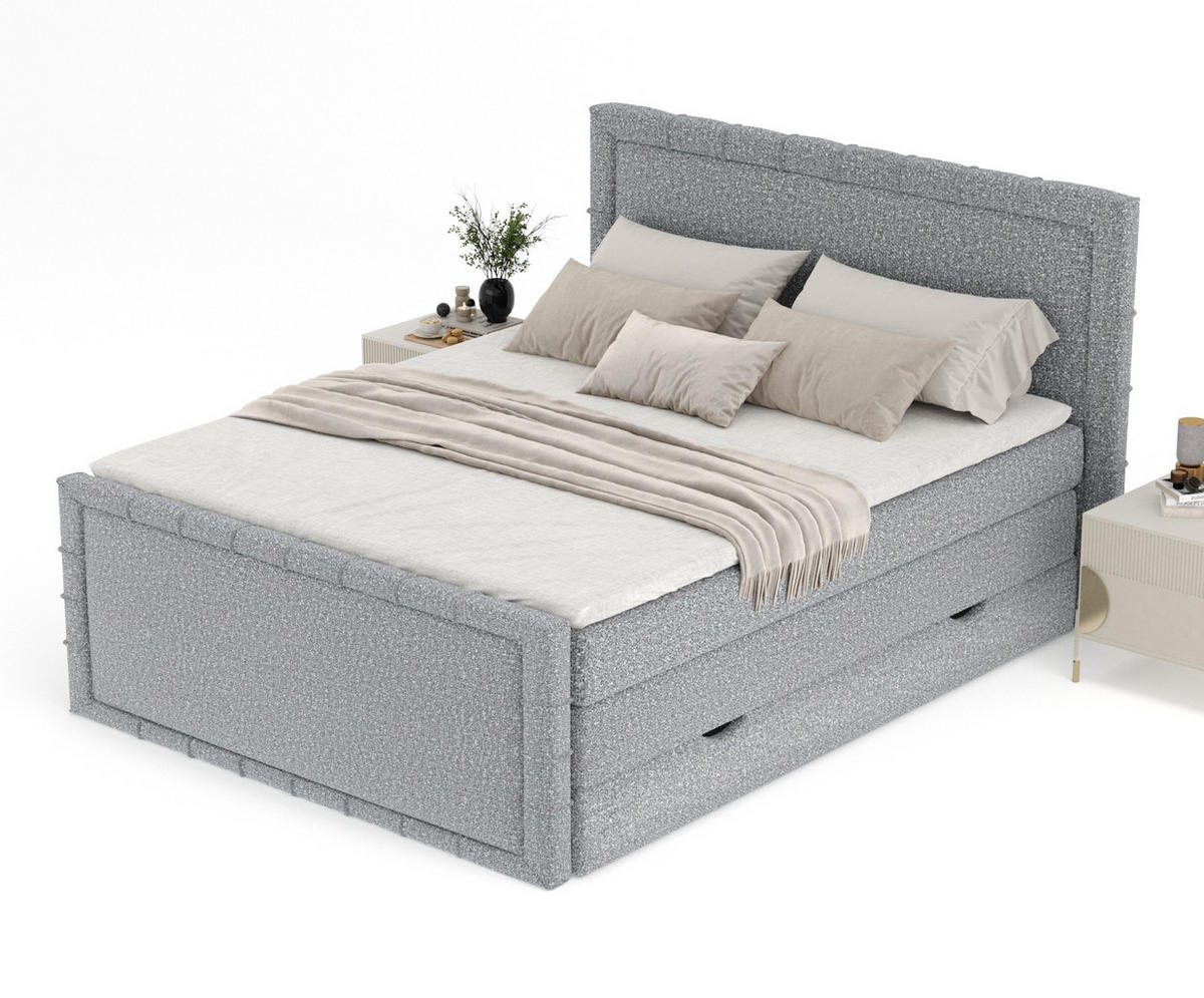 BOXBETT Estelle Grau 180/200 cm im Boucle-Stoff - Schwarz/Grau, Holz/Holzwerkstoff (180/200cm) - Maison de Reve