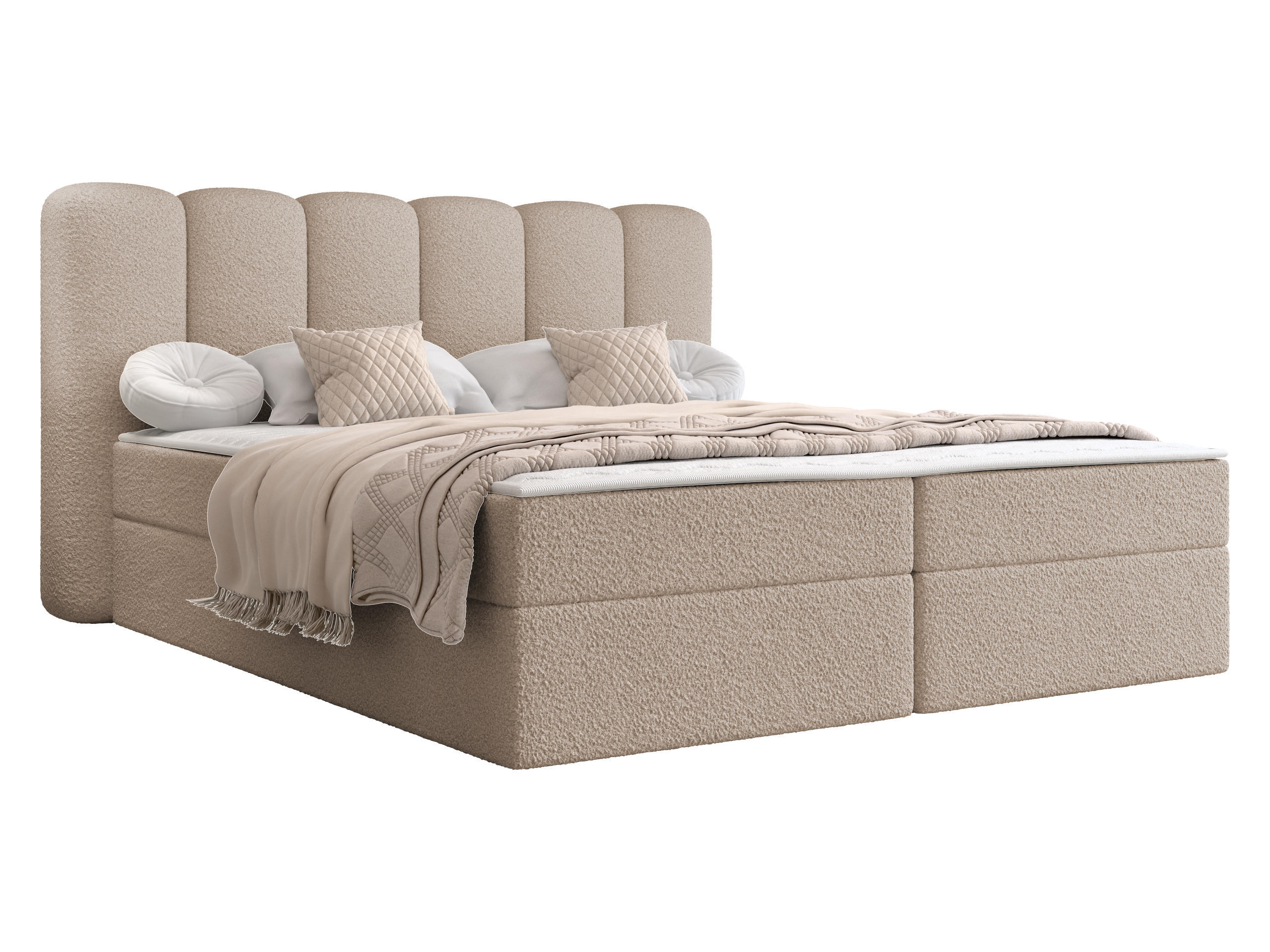 BOXBETT Softi 1 Boucle - H3 - Beige/Schwarz, Holz/Holzwerkstoff (140/200cm) - MIRJAN24