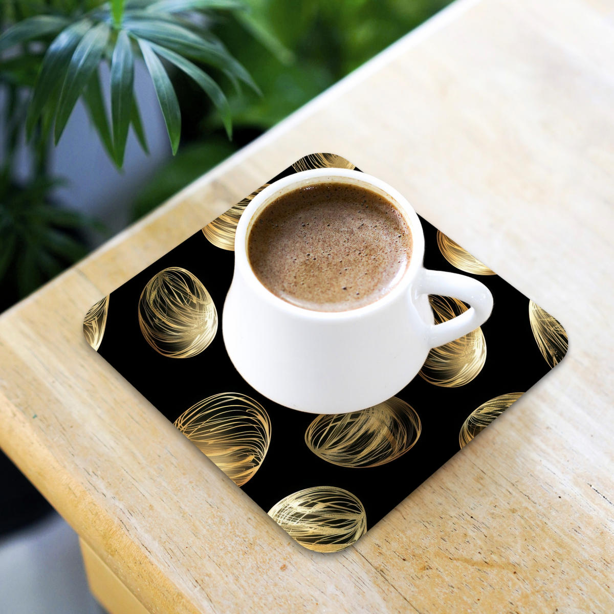 GLASUNTERSETZER 6er-Set Eier - Gold - Muster 10x10 cm - Schwarz, Naturmaterialien (10/0.2cm) - MuchoWow