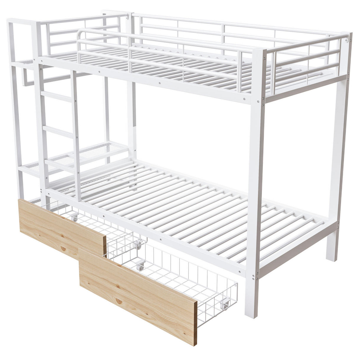 ETAGENBETT 90/200 cm Weiß mit LED, Schubladen und Wäscheständer ohne Matratze - Weiß, Metall (90/200cm) - MIVRAY