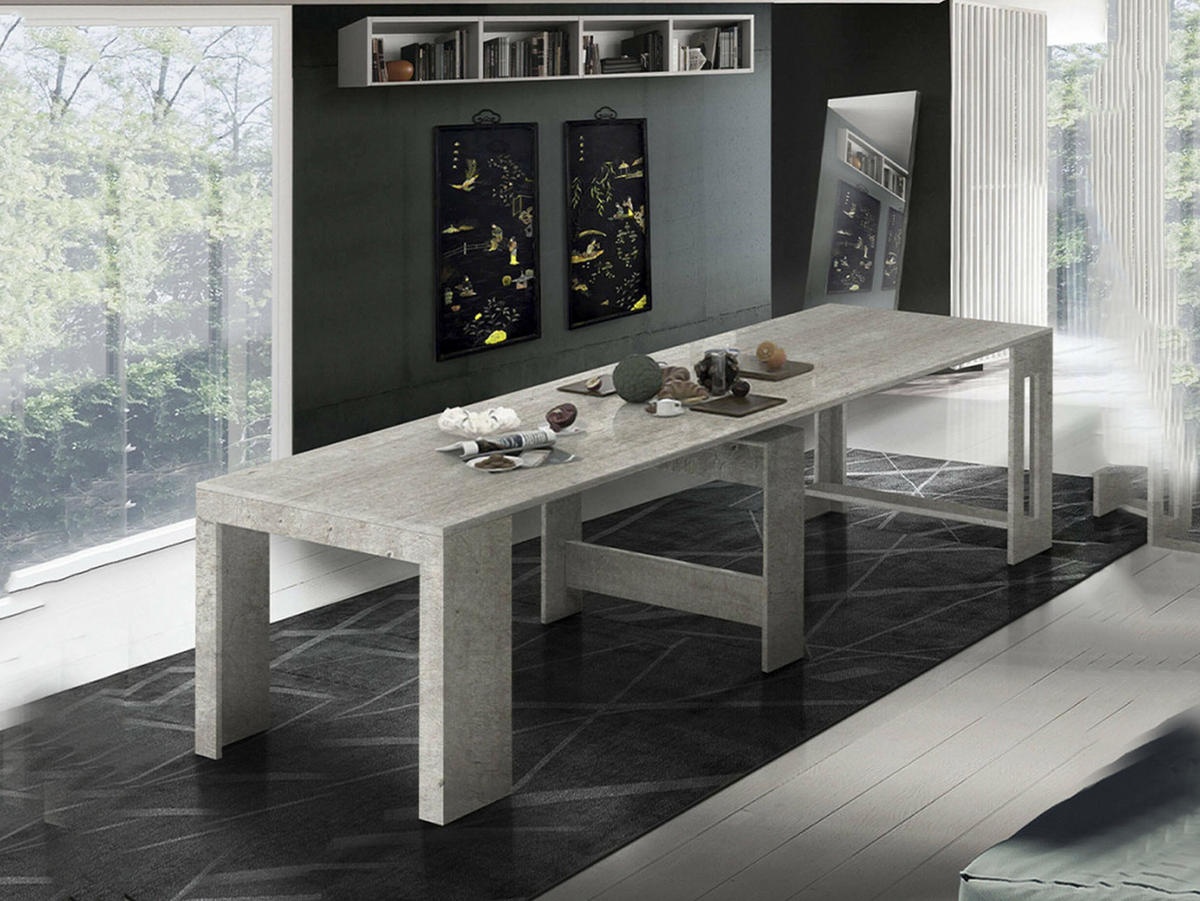AUSZIEHBARER TISCH Holz-Effekt Zement 90/300/77 cm - Grau, Holzwerkstoff (90/300/77cm) - DMORA