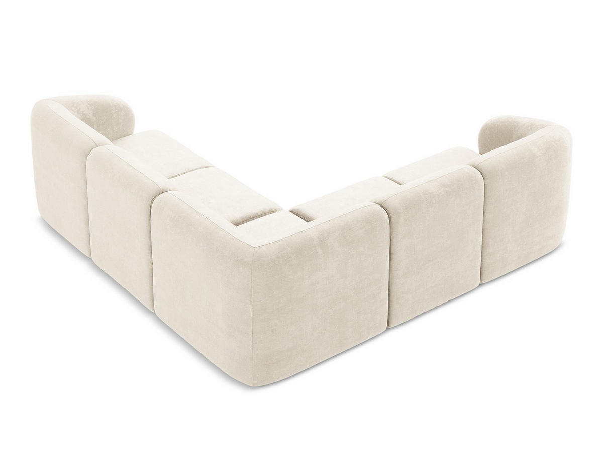 ECKSOFA Chenille Stoff Beige - Creme/Schwarz, Holzwerkstoff/Kunststoff (251/251cm) - Makamii