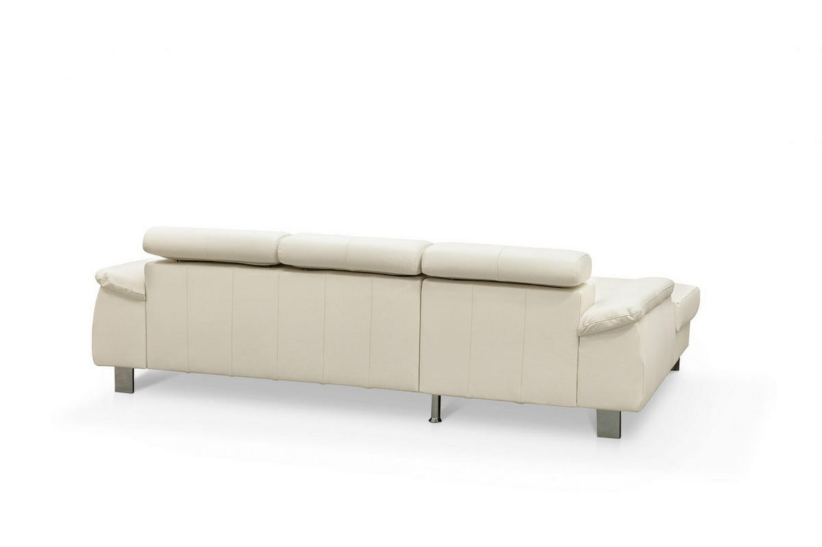 ECKSCHLAFSOFA mit Echtlederbezug, Schlaffunktion & Bettkasten - Chromfarben/Eiche Bianco, Leder/Holz (244/166cm) - Cotta