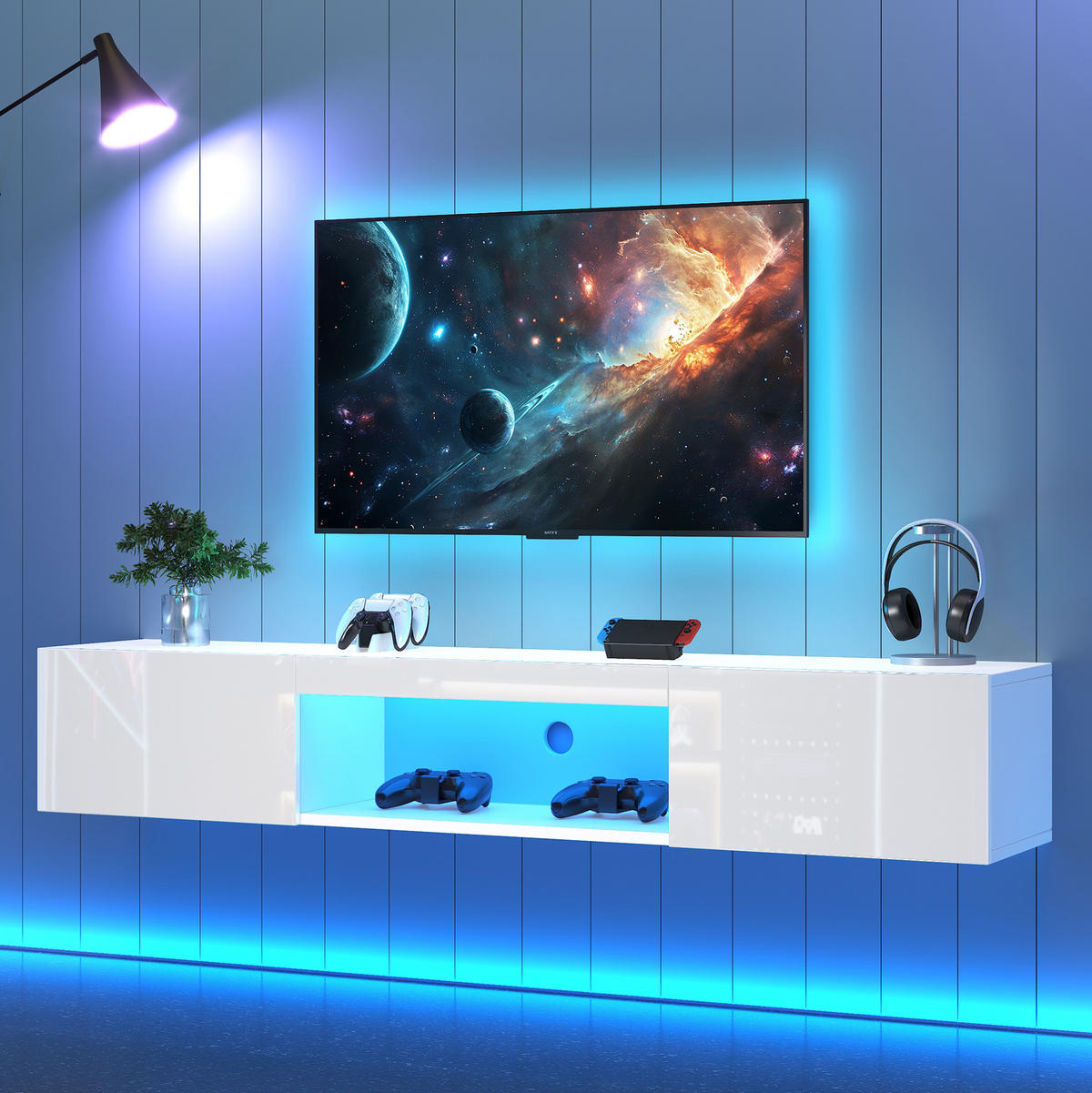TV-ELEMENT hängend 160 x 31 x 22 cm Hochglanz Weiß mit LED - Weiß, Holzwerkstoff (31/22/160cm) - Beauniv
