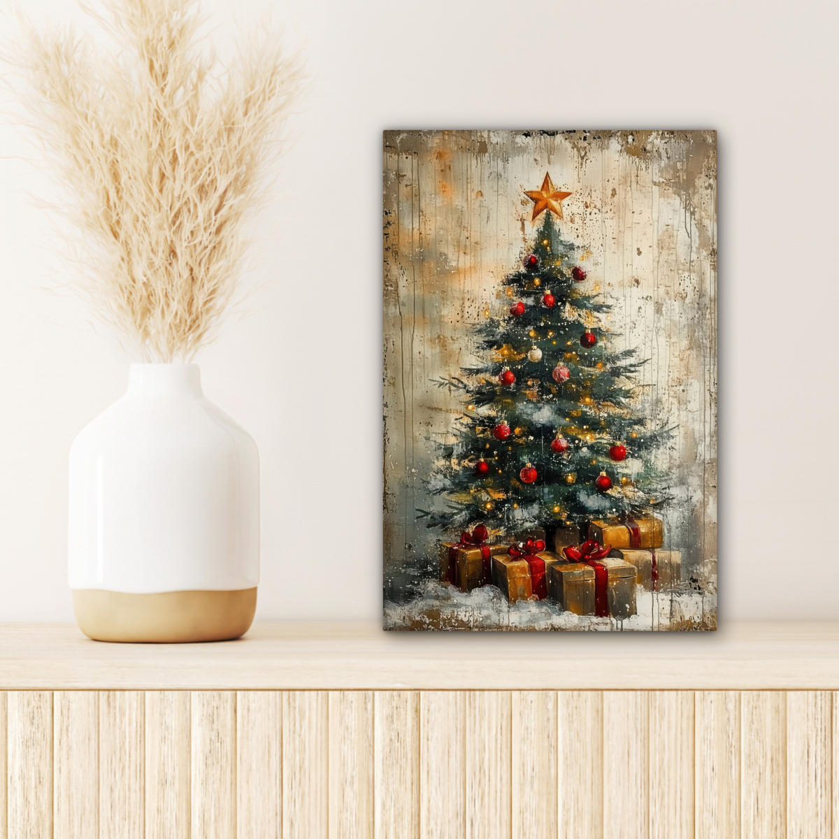 LEINWANDBILD Weihnachtsbaum - Vintage - Weihnachten - Geschenk 20x30 cm - Rostfarben, Textil (20/30cm) - MuchoWow
