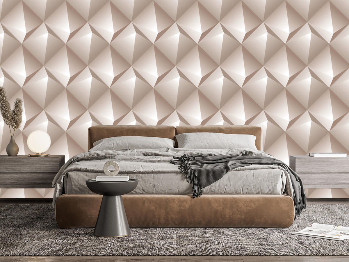 VLIESTAPETE Geometrische Facetten in 3D-Optik – Beige, Braun – 50x1000 cm - Beige/Braun, Papier (50/1000cm) - Muralo