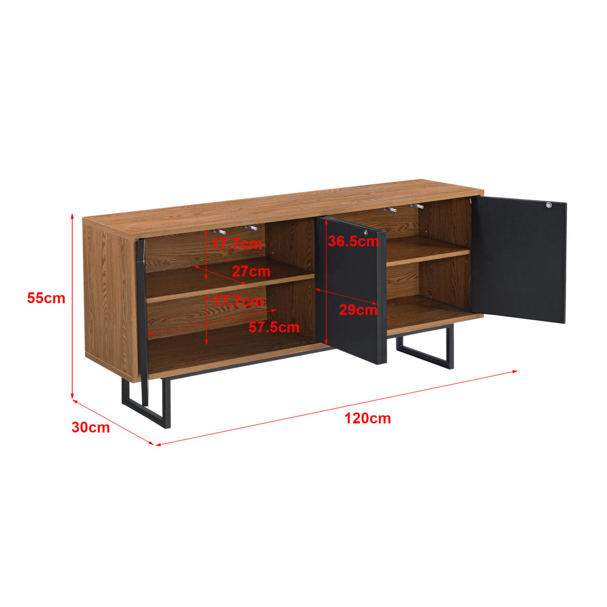 SIDEBOARD Mariestad - Schwarz, Holzwerkstoff/Metall (120/55/30cm) - [en.casa]