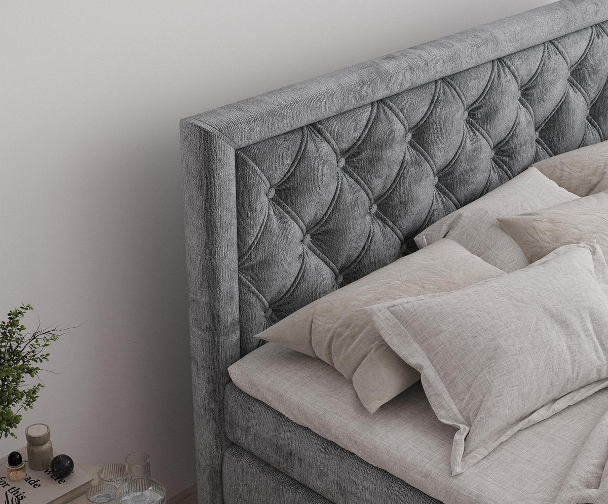 BOXSPRINGBETT Aurelia Grau 180/200 cm - Schwarz/Grau, Holz/Holzwerkstoff (180/200cm) - Maison de Reve