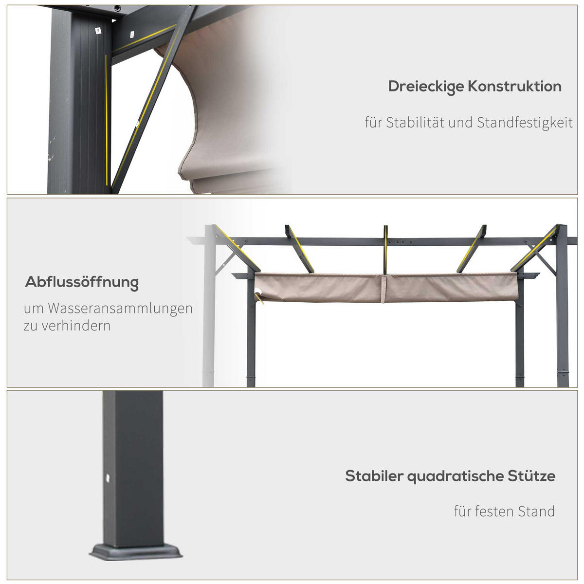 PERGOLA Alu Kohlegrau+Kaffeebraun - Dunkelbraun/Grau, Kunststoff/Metall (300/223/300cm) - Outsunny