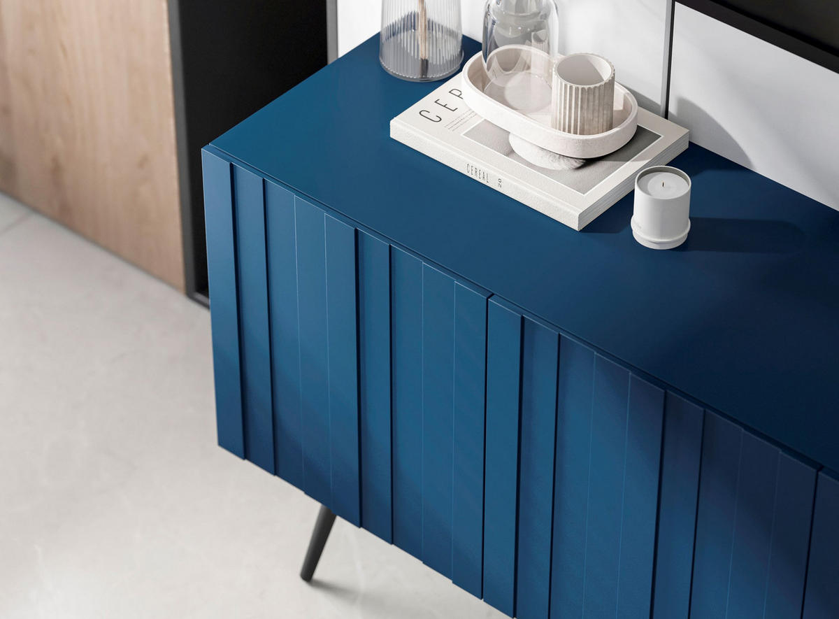 TV-SCHRANK Elpis Marineblau Matt mit Metallbeine Glamour 150 cm - Blau/Schwarz, Holzwerkstoff/Metall (150/60.5/36.5cm) - Meble Lindner
