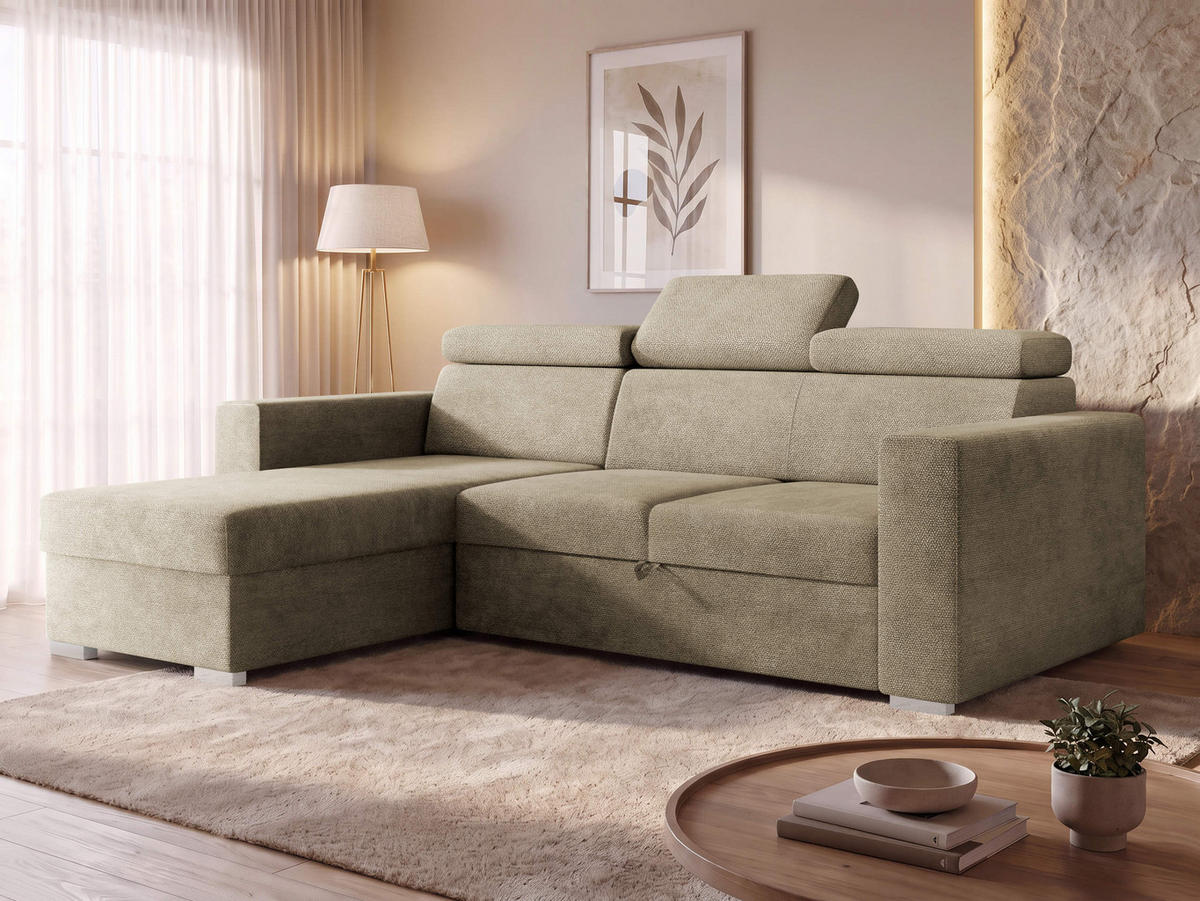 ECKSCHLAFSOFA Pedro 2rLC - Hellbraun/Silberfarben, Holz/Kunststoff (235/170cm) - MIRJAN24