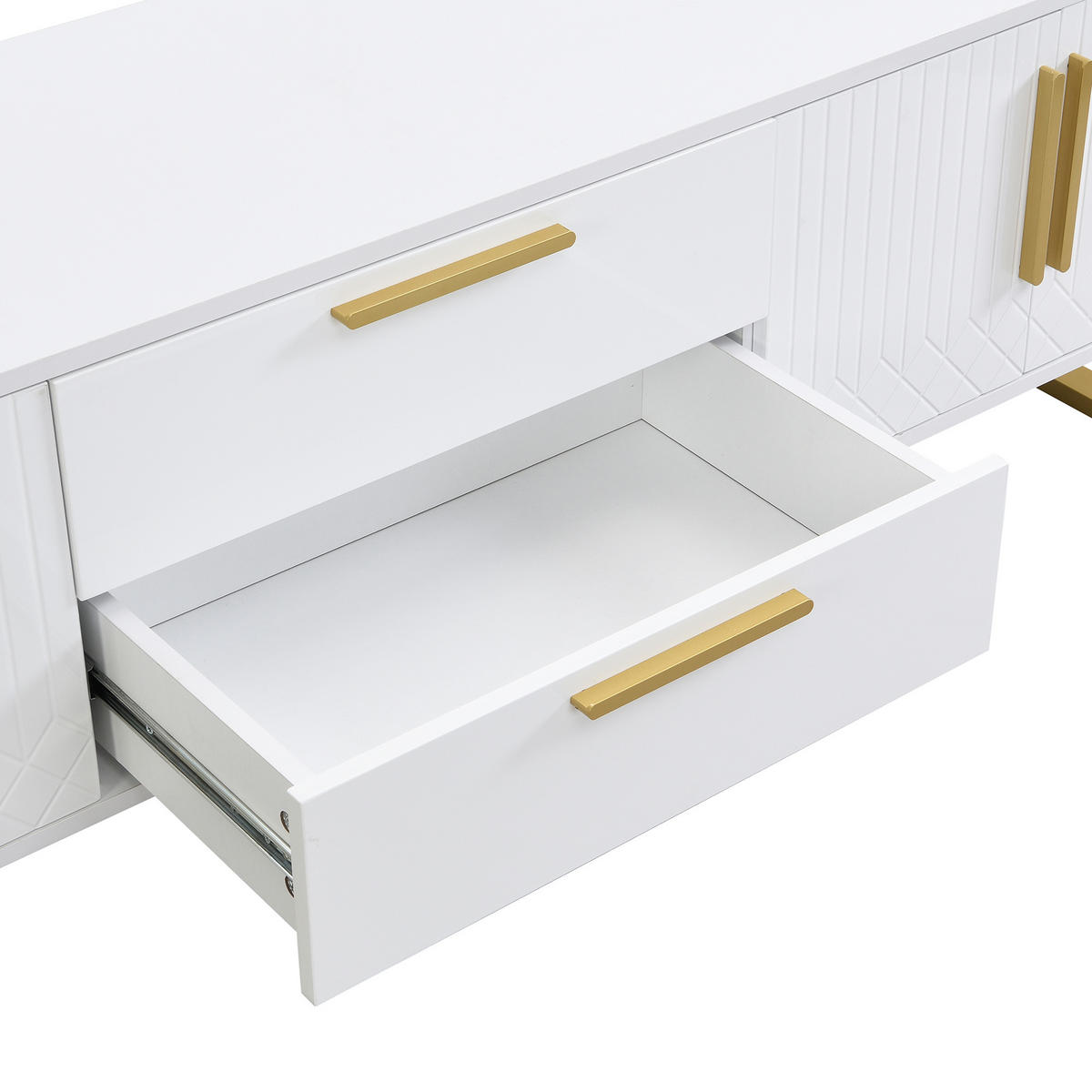 TV-SCHRANK Lowboard Hochglanz Goldgriffe Struktur - Weiß, Holz (170/53.5/40cm) - LEBENLANG