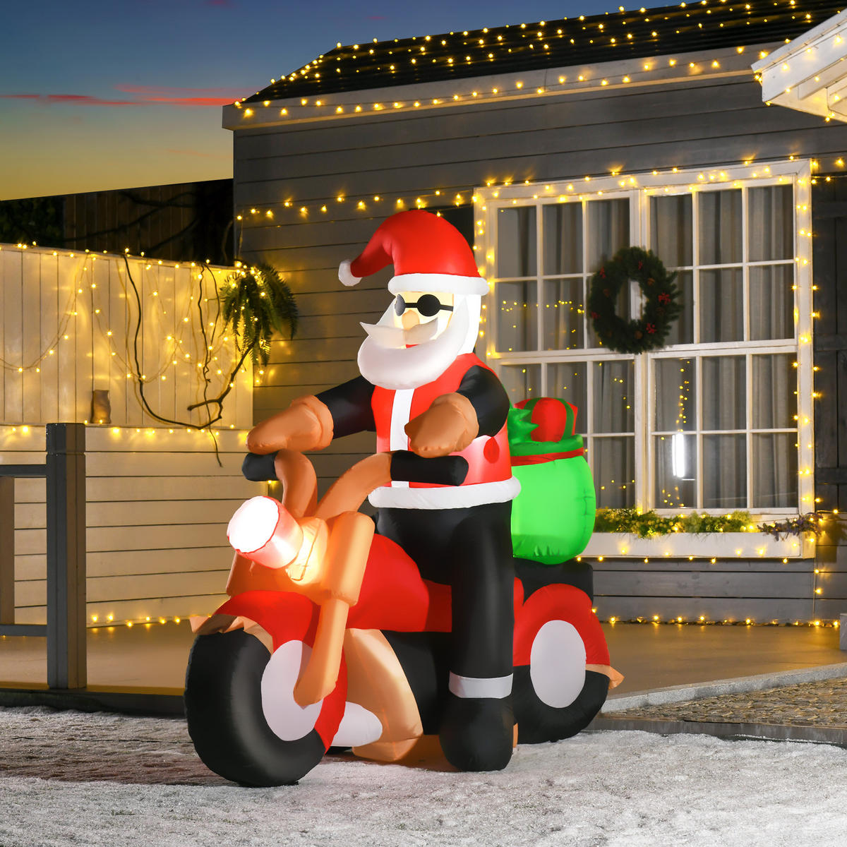 AUFBLASBARER Weihnachtsmann, Polyester, Weiß+Rot+Grün - Multicolor, Kunststoff (55/150/153cm) - HOMCOM