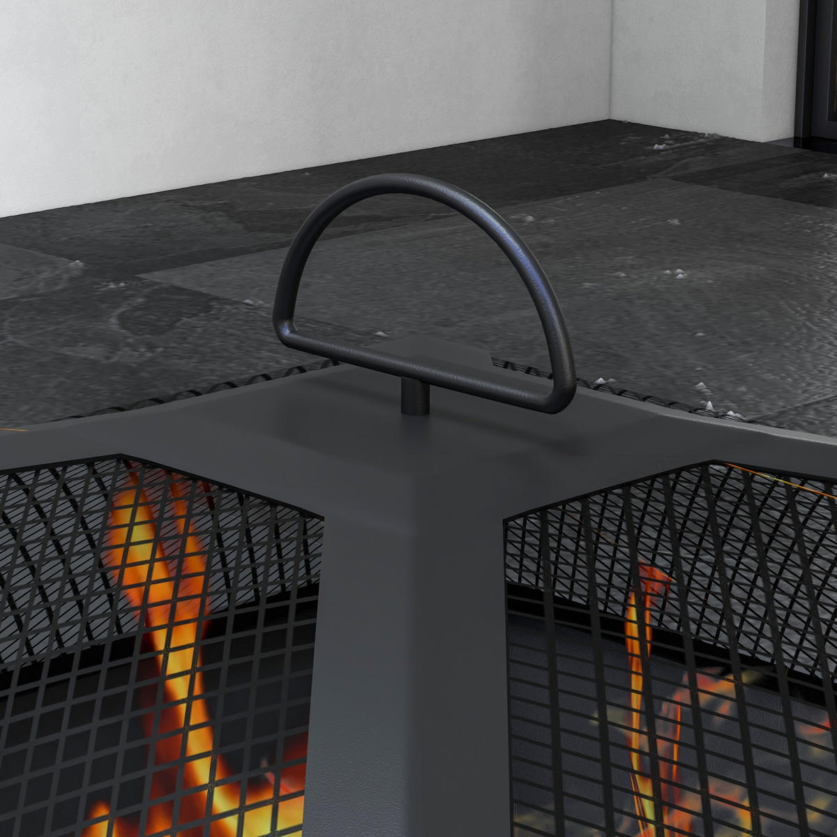 FEUERSCHALE, Keramik, Metall, Schwarz - Schwarz, Keramik/Metall (51/56/101cm) - Outsunny