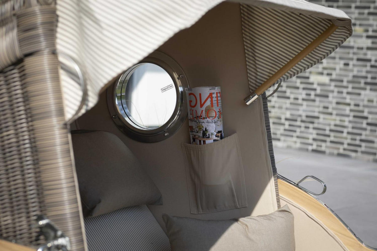 STRANDKORB Düne 2 Sitzer Teak PE Grey - Rot/Braun, Holz/Metall (125/170/80cm) - Mr. Deko