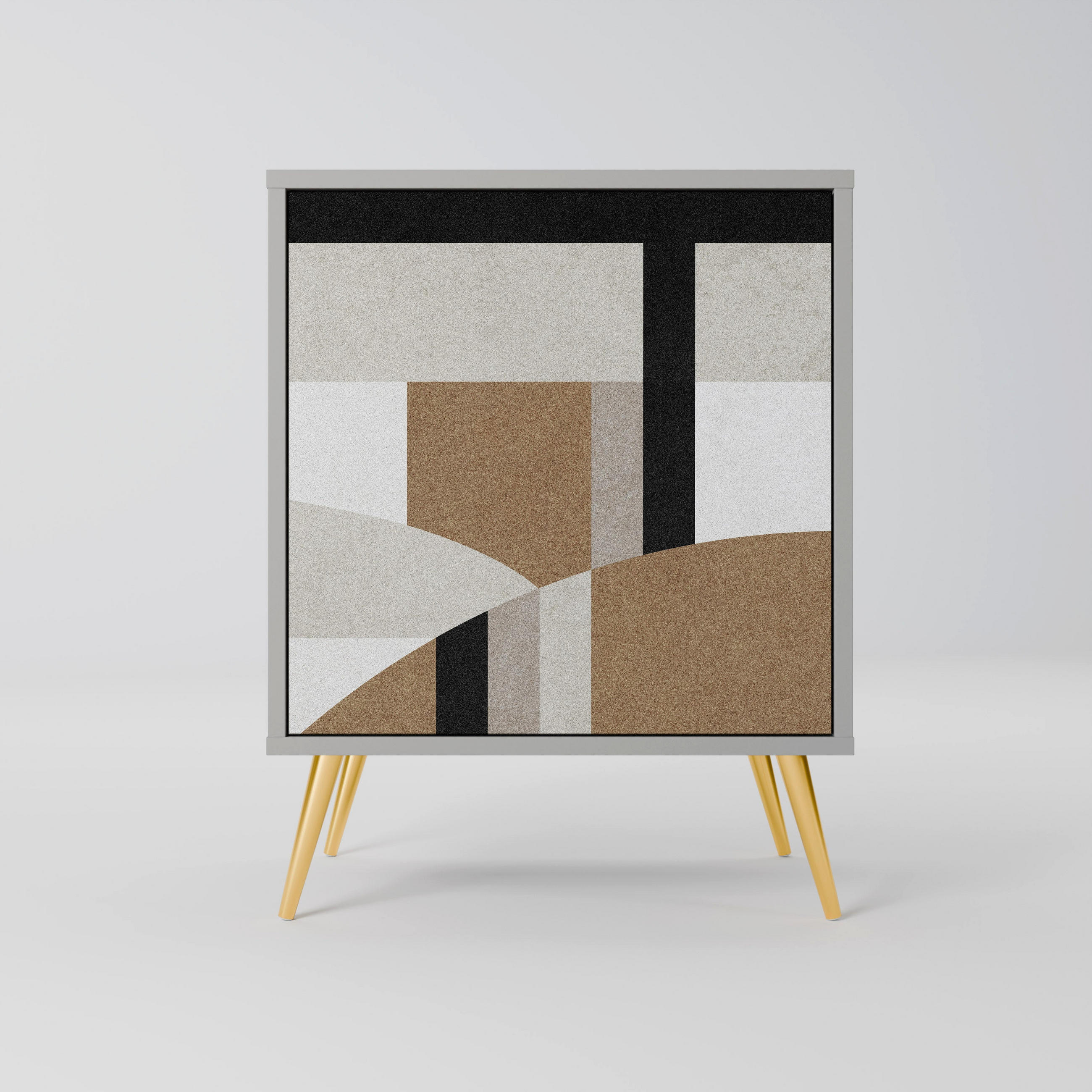 SIDEBOARD DELICATE MEMENTO, Grau, 57,5x42x75,5 cm, Goldfarbene Metallfüße - Goldfarben/Multicolor, Holzwerkstoff/Metall (57.5/75.5/42cm) - SpaceRebels