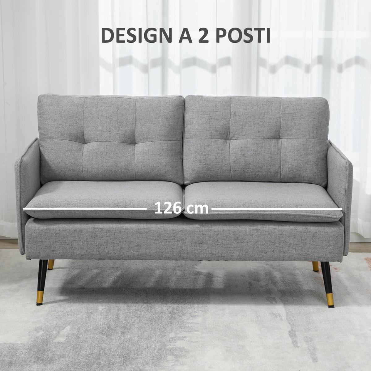 SOFA, 2-Sitzer, Stoff, Kissen, Stahlbeine, grau, 139x68x80cm - Multicolor, Holzwerkstoff (139/80/68cm) - FORIOUS