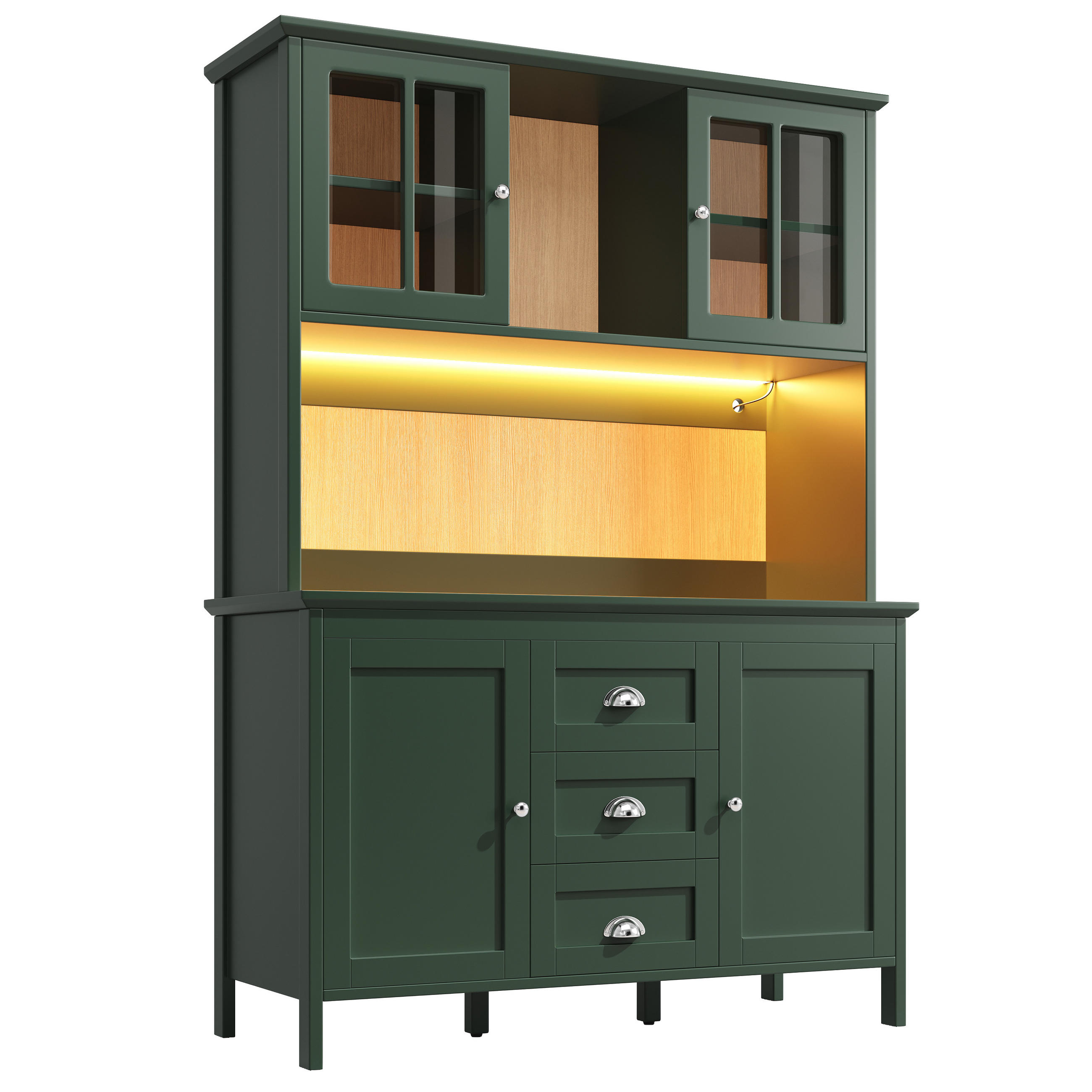 BUFFET DE-38374 120/40/179 cm mit LED-Beleuchtung und braunen Glastüren Grün - Grün, Holzwerkstoff (120/179/40cm) - ComfortXL