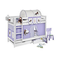 ETAGENBETT JELLE 90x190 cm Pferd lila beige - Hochbett - inkl. Vorhang und 2 Lattenrosten - Weiß, Holz - Lilokids