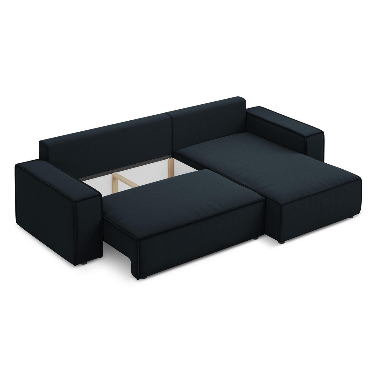 ECKSOFA mit Schlaffunktion Samt Stoff Blau - Blau/Schwarz, Kunststoff/Textil (290/185cm) - LaMiaSofa