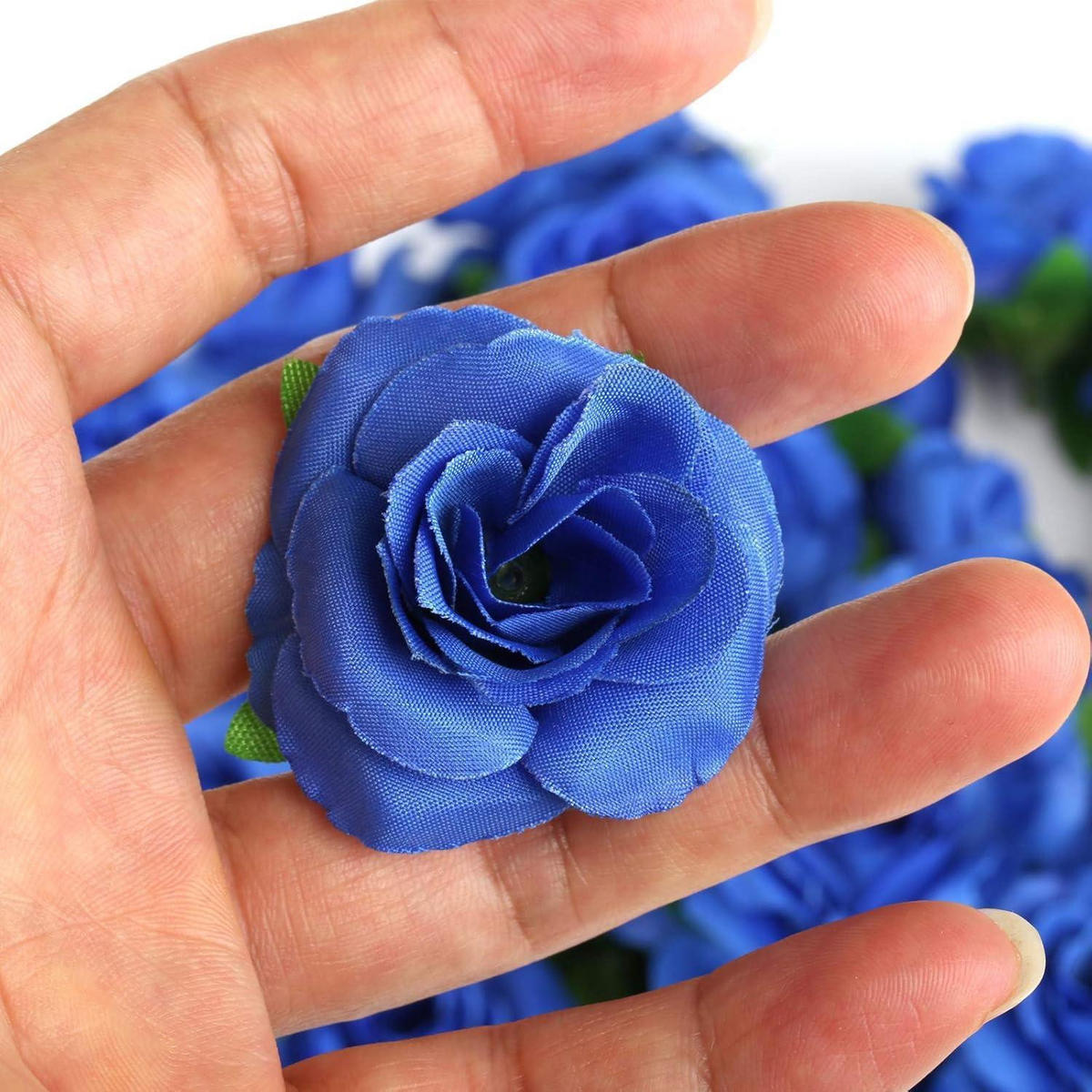 KÜNSTLICHE Blumenköpfe 50 Stück Set Blau 4 cm - Blau, Textil (3.5cm)