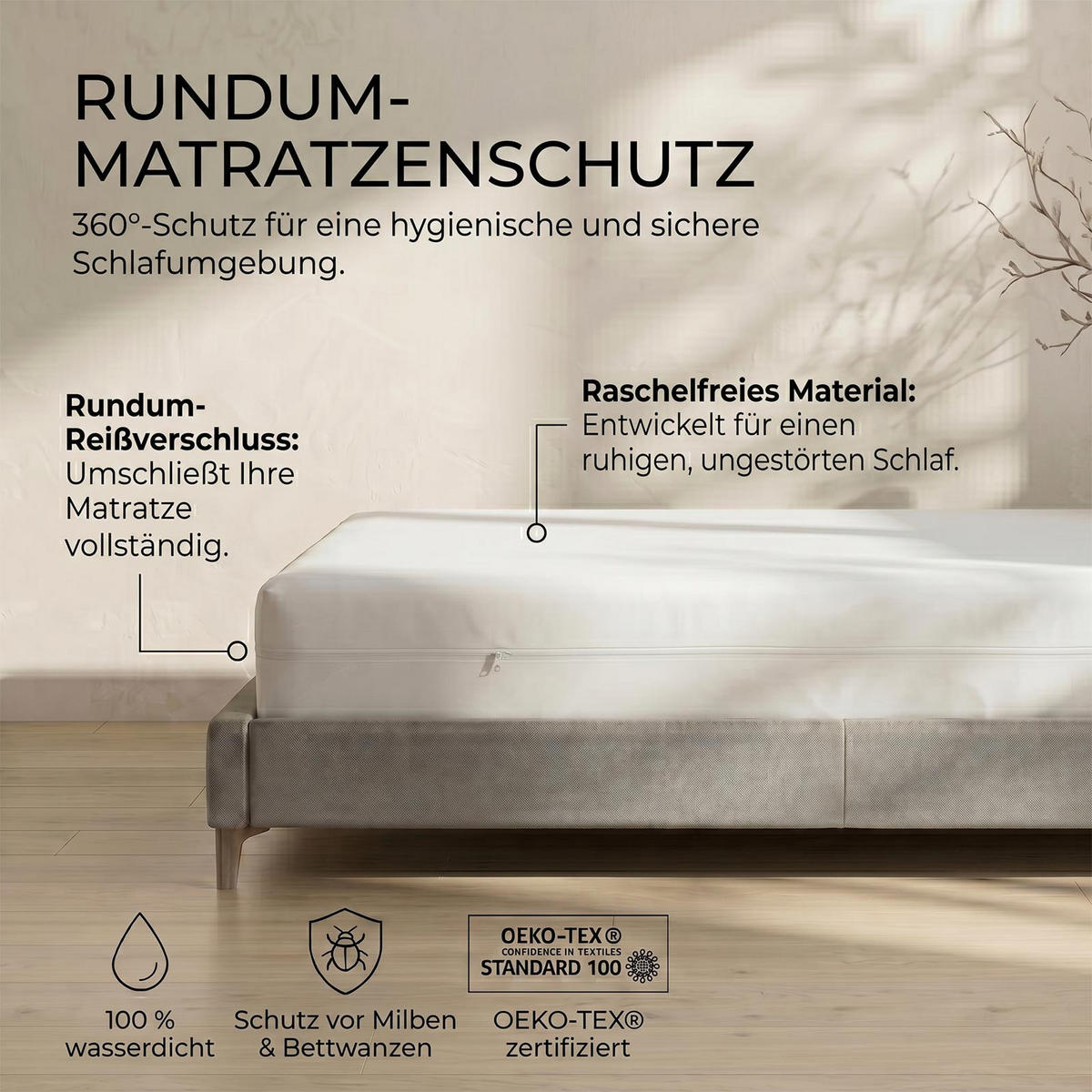 MATRATZENSCHONER wasserdicht extra hoch mit Reißverschluss 150/200 cm - Weiß, Textil - Homescapes