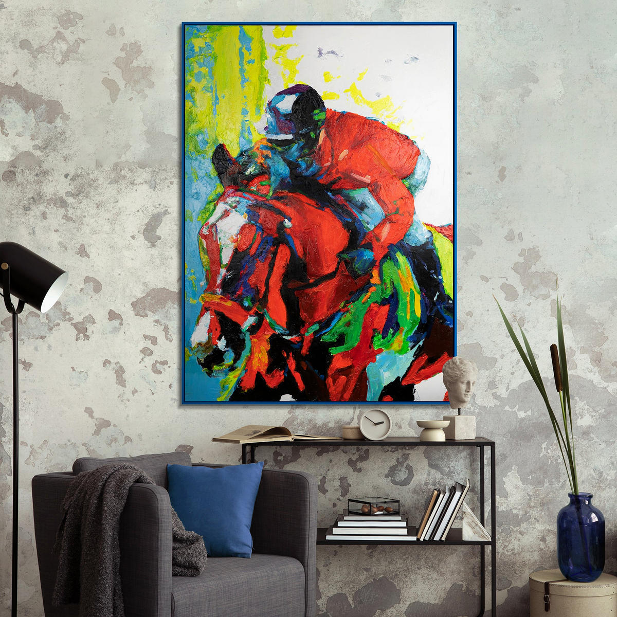 GEMÄLDE Flug der Reitkunst Schattenfugenrahmen Blau 140x100 cm - Blau, Holz (140/100cm) - YS-art gallery