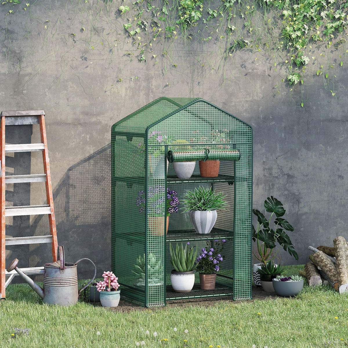 GEWÄCHSHAUS DE-05765 3 Regalböden, Rolltür - Grün, Kunststoff/Metall (49/125/69cm) - ComfortXL