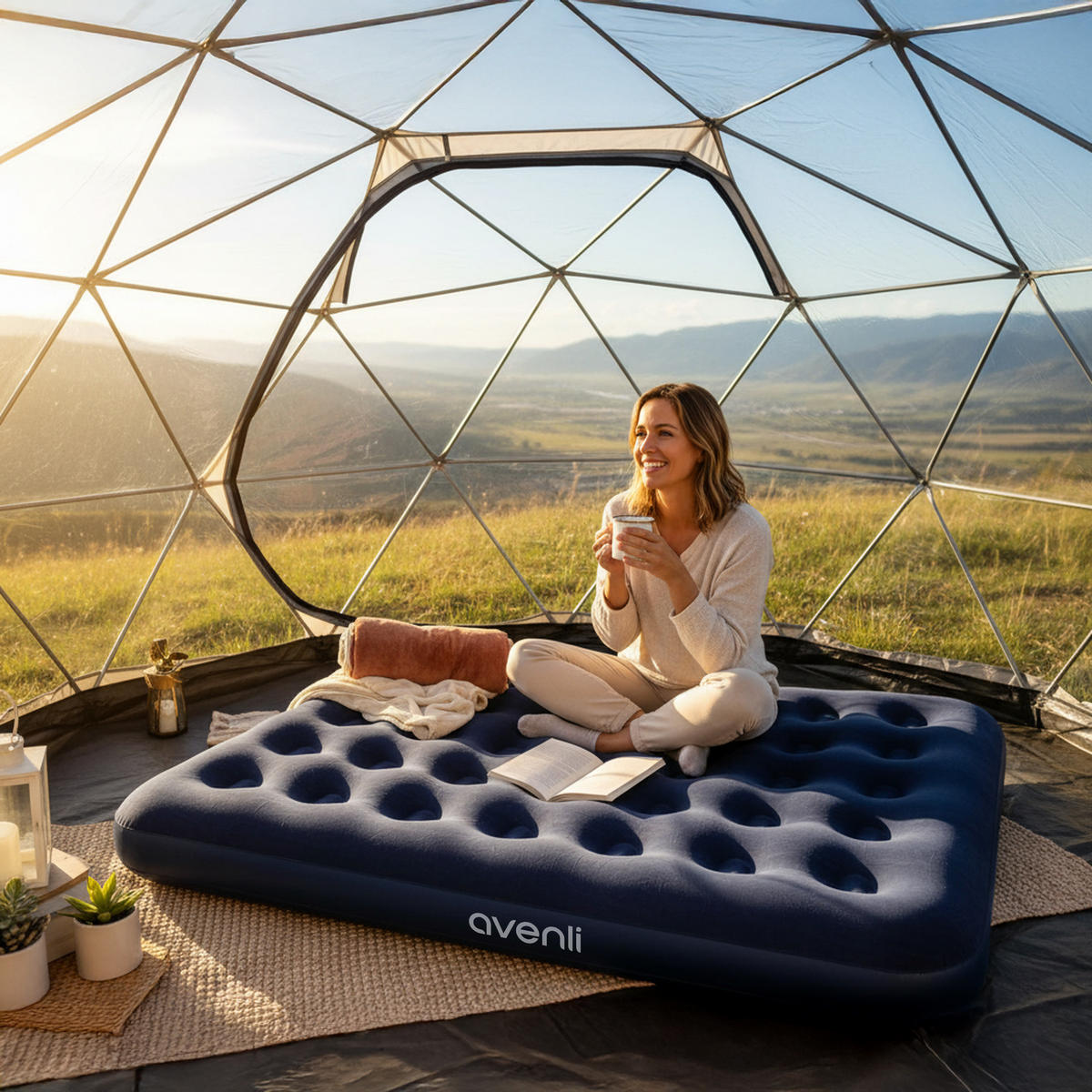 LUFTBETT Luftmatratze Camping 2 Personen 191x137x22cm blau aufblasbar ohne Pumpe - Blau, Kunststoff (137/191cm) - Avenli