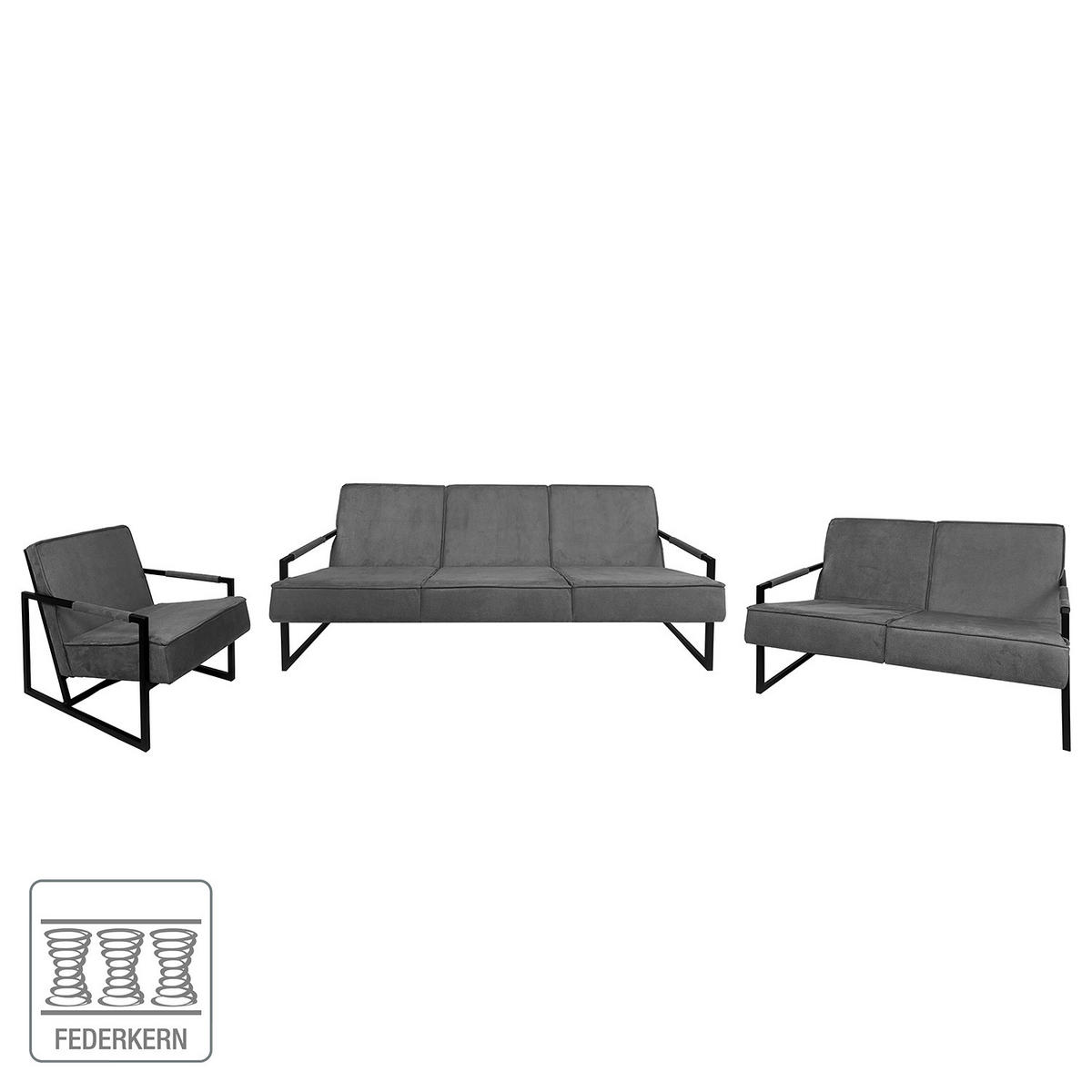 POLSTERGARNITUR (3-2-1) - Strukturstoff - Grau, Textil (1/1/1cm) - home24