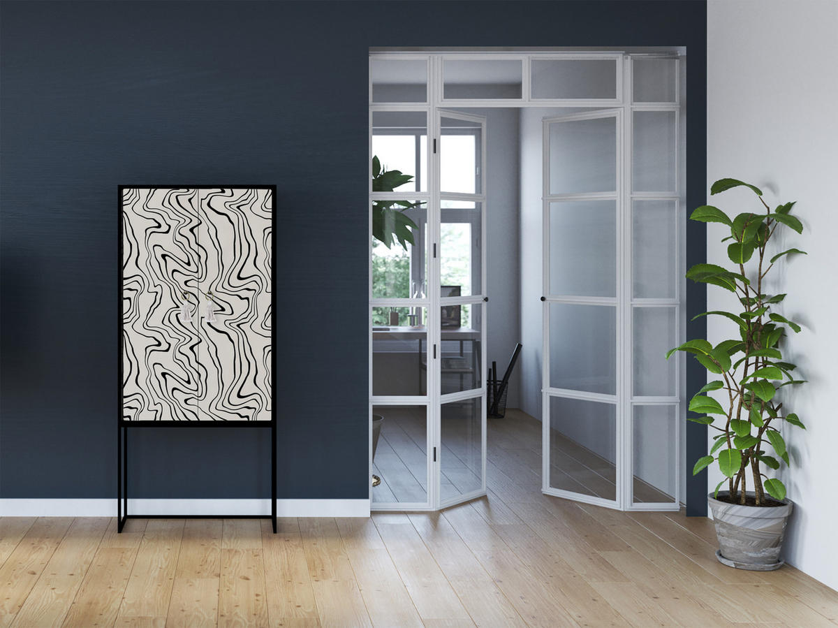 HIGHBOARD aus MDF ALVA WOOD MARBLE TEXTURE - Schwarz/Weiß, Holzwerkstoff (75/164.5/45cm) - RNT By Really Nice Things