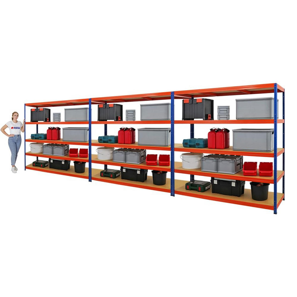 SCHWERLASTREGAL Giant Elephant 3er-Set mit 3x 180x180x60 cm Fachlast 200 kg Blau-Orange - Orange, Metall (540/180/60cm) - PROREGAL