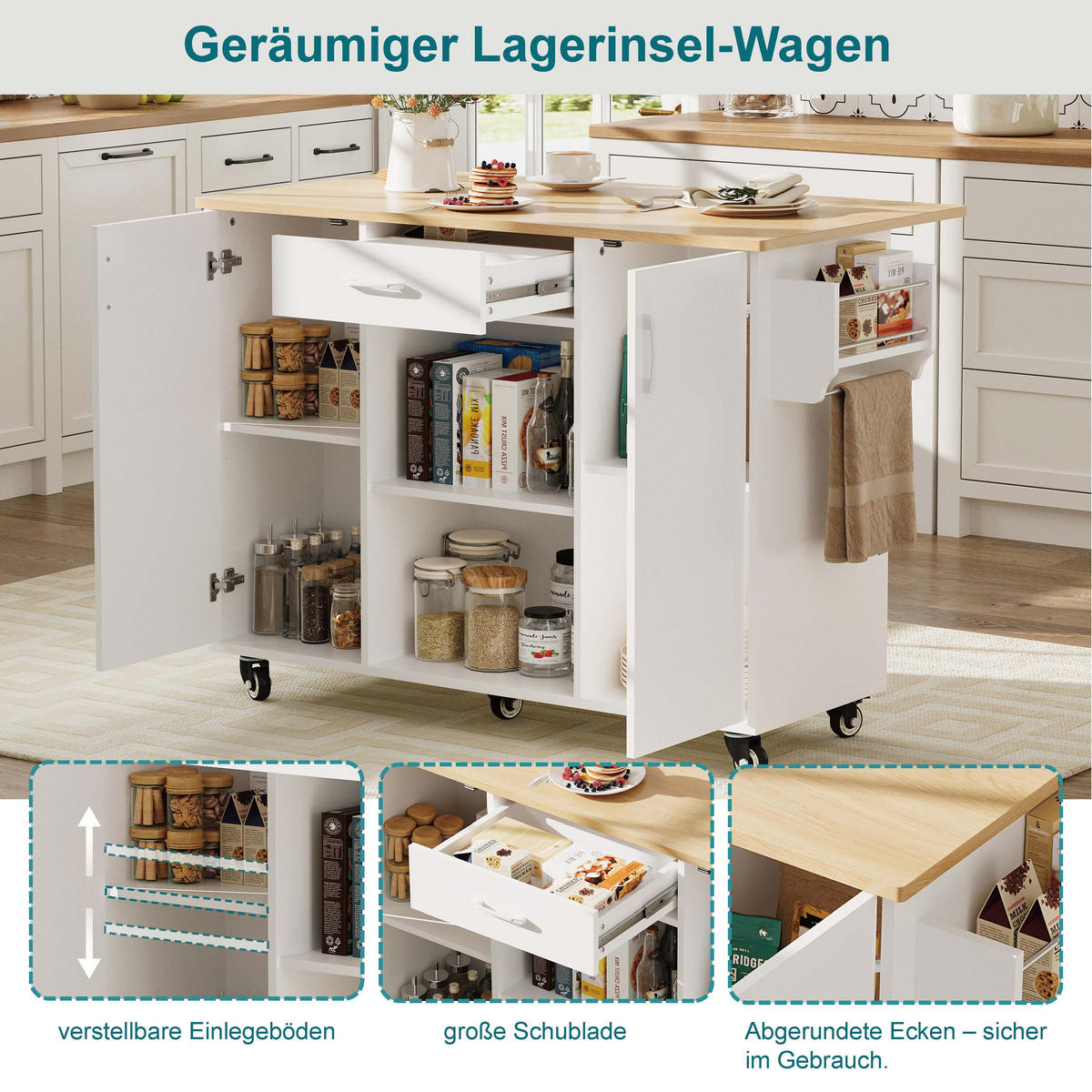 KÜCHENINSEL 136.5/67.5/92.8 cm Weiß mit 1 Schubladen und Schrank - Weiß, Holz/Holzwerkstoff (136.5/92.8/67.5cm) - Oxeza