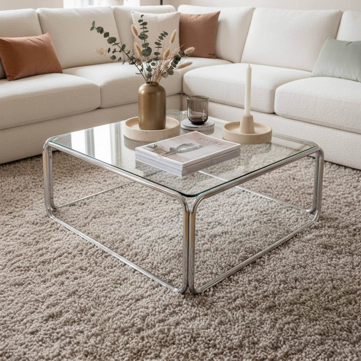 COUCHTISCH, Transparent - Transparent, Glas/Metall (90/90/40cm) - Oviala