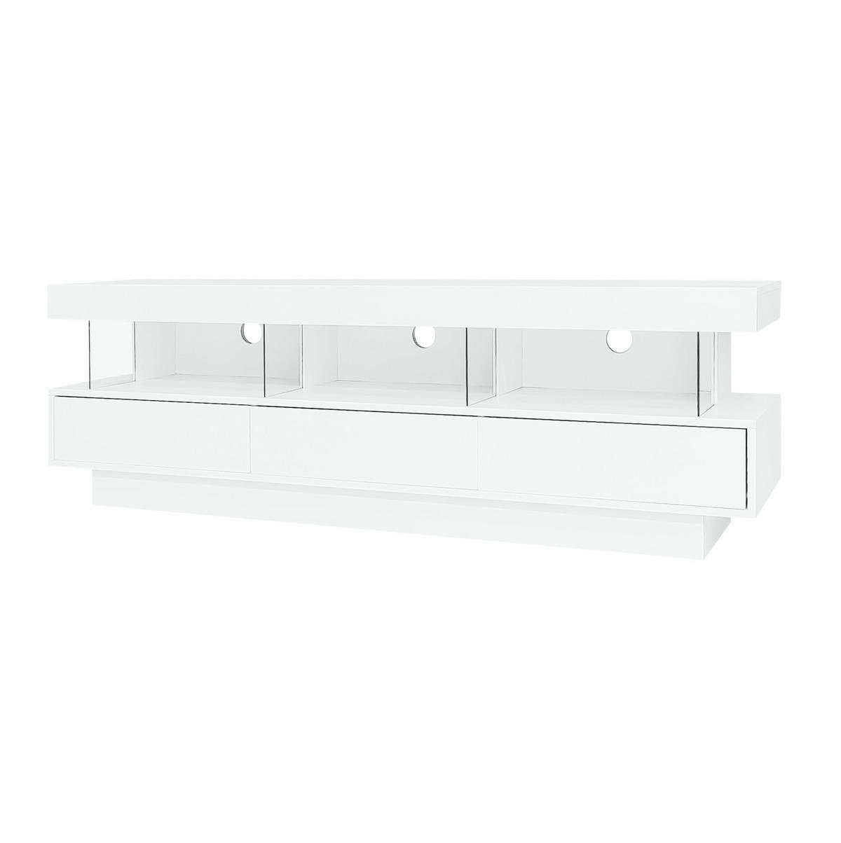 TV-SCHRANK Hochglanz Weiß mit 3 Glasfächern und LED-App Steuerung 160/38/50.5 cm - Weiß, Holzwerkstoff (160/50.5/38cm) - Redom