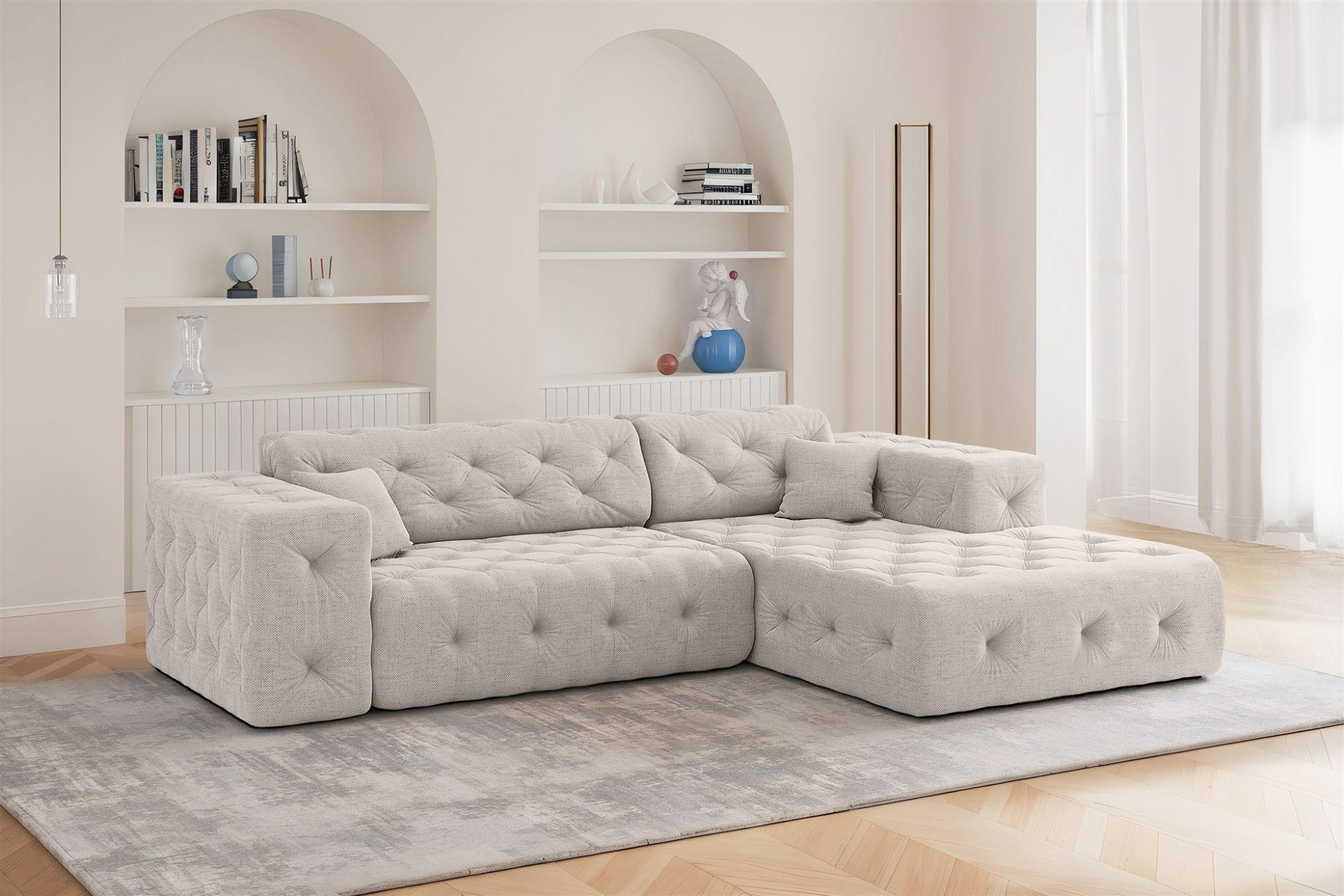 ECKSOFA Chantal In Moly - Creme, Holzwerkstoff/Textil (266/171cm) - Fun Möbel