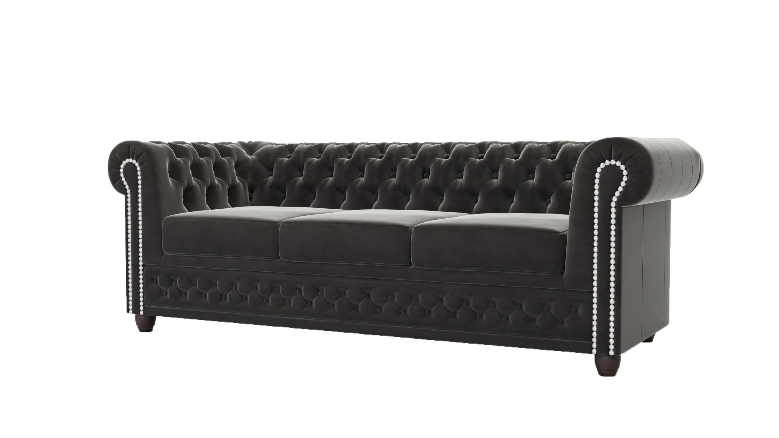 CHESTERFIELD-SOFA 3-sitzer Nyx Schwarz Samt - Schwarz/Braun, Holz/Textil (203/72/86cm) - S-Style Möbel