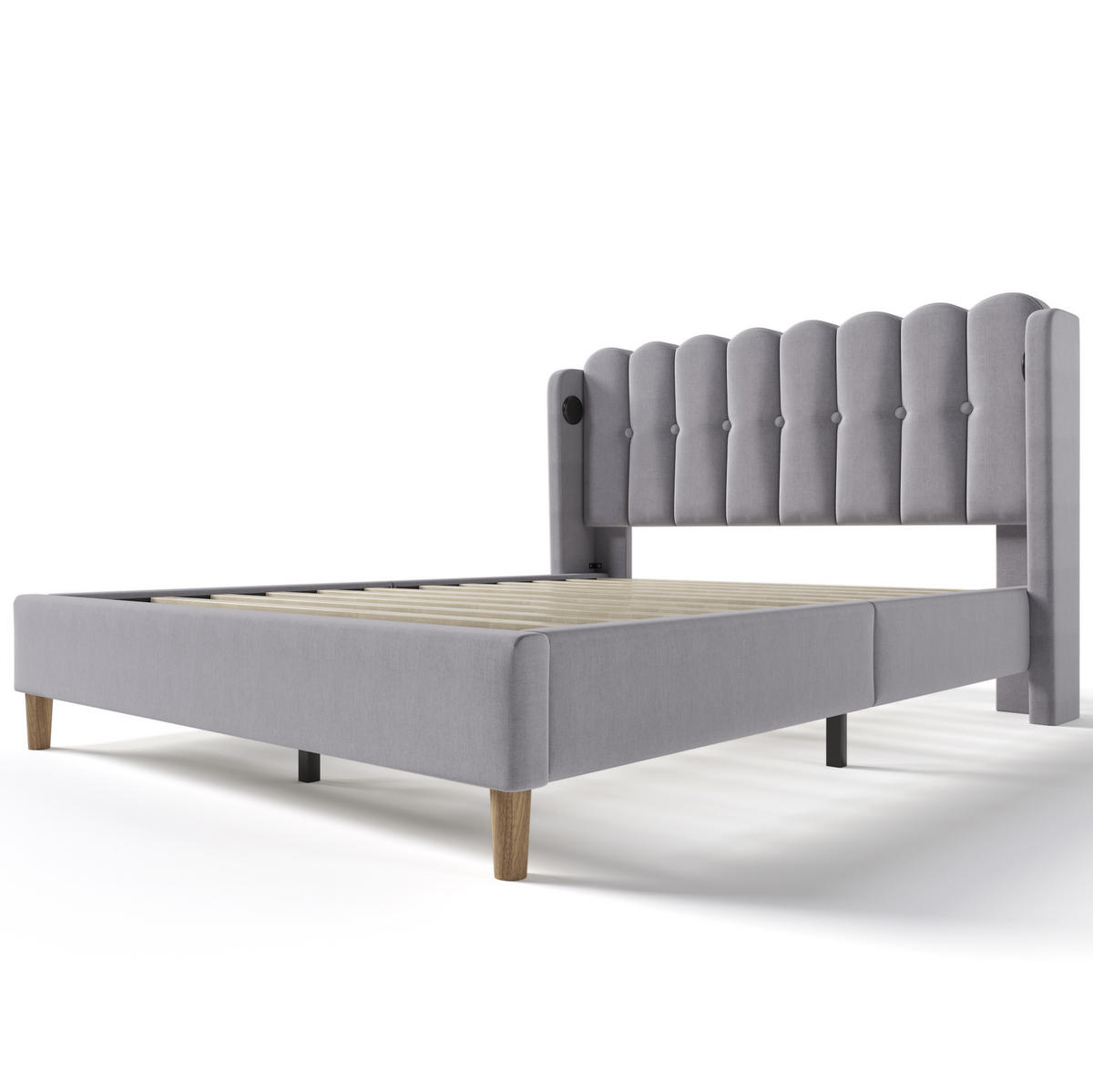 POLSTERBETT mit USB und Typ-C 160x200 cm Leinen Grau inkl. Matratze - Grau, Holz (160/200cm) - Meubliv