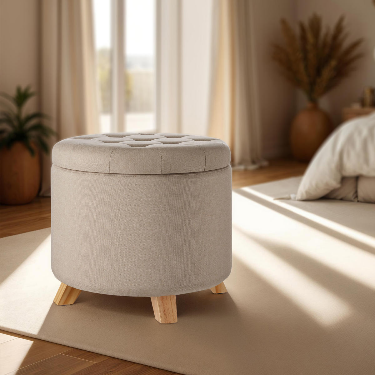 SITZHOCKER mit Stauraum Suna,44,5 x 41,5 cm,Sand - Sandfarben, Holz (44.5/41.5/44.5cm) - tectake