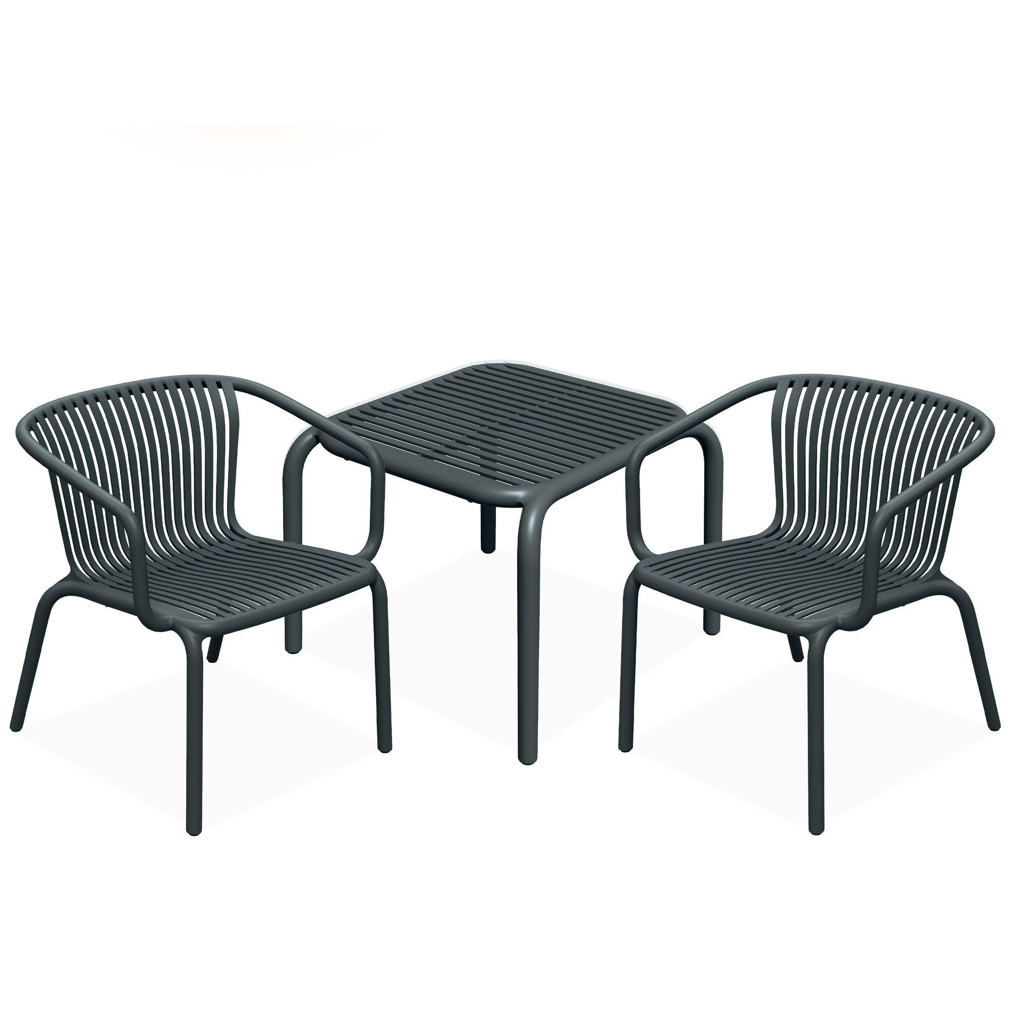 GARTEN ESSGRUPPE FICCARI, Gartenmöbel-Set 3-tlg, Anthrazit - Anthrazit, Kunststoff - KONSIMO®
