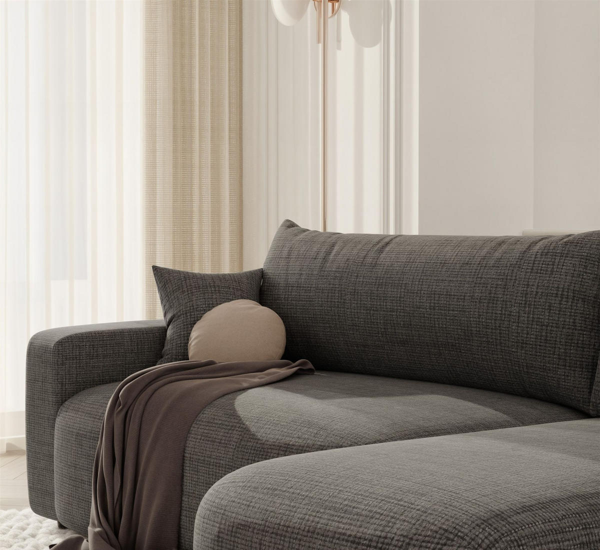 ECKSOFA Luna Mit Schlaffunktion - Grau, Holzwerkstoff/Textil (145/248cm) - Fun Möbel